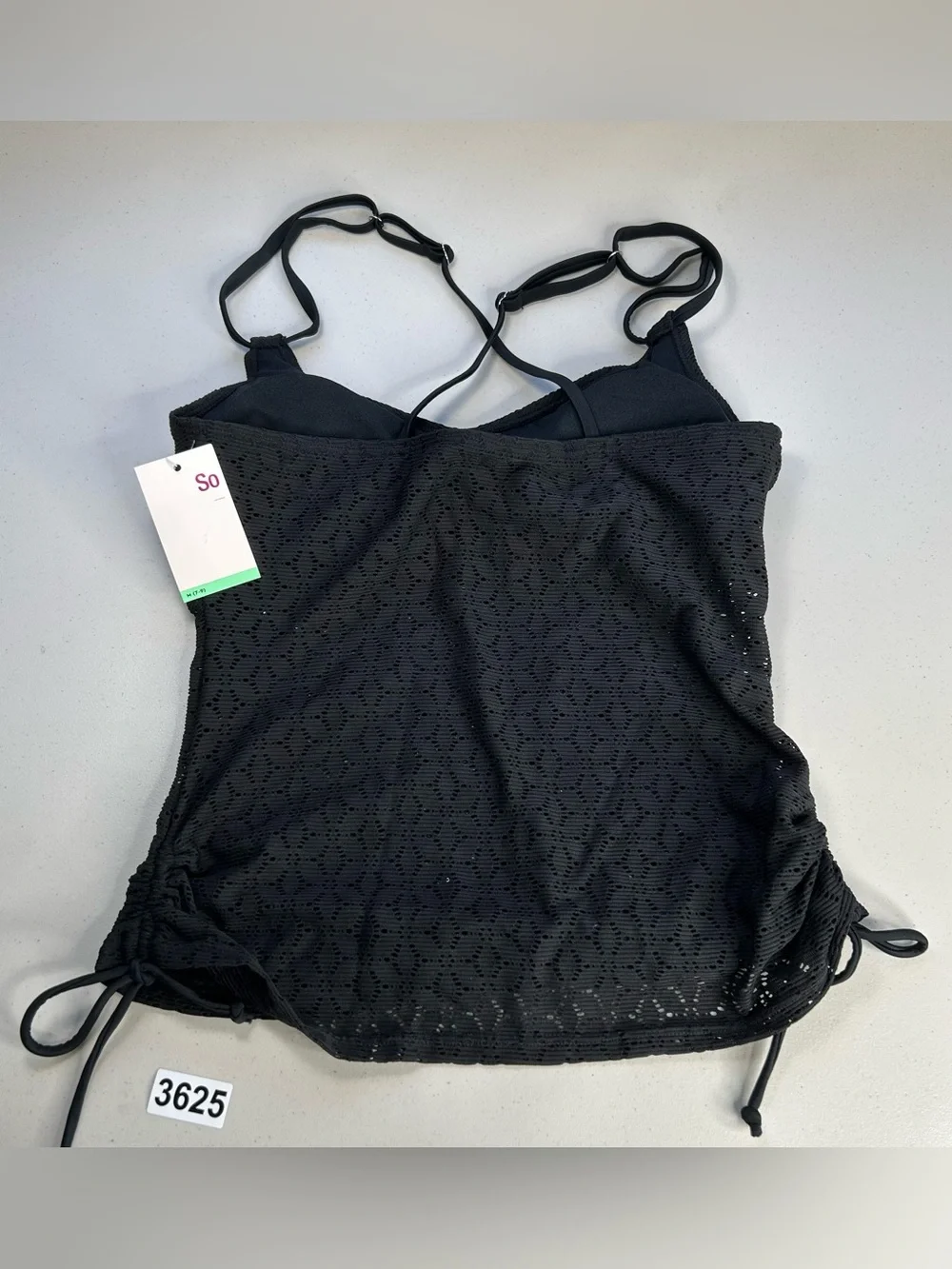 So Junior Size Medium Swimsuit Scoop Neck Crochet Tankini Top Black New